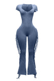 Mineral Washed Fringe Jumpsuit