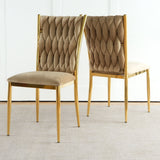 Modern Simple Velvet Dining Chair, Brown, Gold Metal Legs, Set of 2