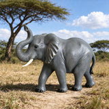 20-Inch Tall Resin Elephant Statue with Raised Trunk, Grey