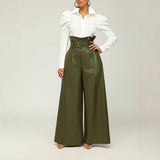 Women's High-Waist PU Leather Wide-Leg Pants