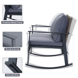 Ainfox Outdoor Patio Furniture Rocking Loveseat, Wicker Rattan Sofa
