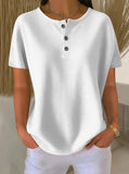 Women's Round Neck Solid Color Pullover Loose Top | Long & Short Sleeve
