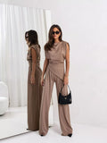 Satin Cowl Neck Top and Pants Set