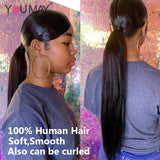 Straight Clip Ins Drawstring Ponytail for Women Natural Black Wrap on Ponytail Clip in Human Hair Extensions Youmay Virgin Hair