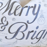 Christmas Throw Pillow with Silver Embroidery – White & Silver