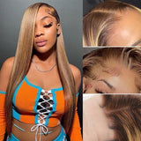 13×4 4/27 Highlight Colored Straight HD Lace Front Wigs Human Hair with Gifts