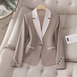 Women’s Contrasting Color Blazer – Elegant Button Formal Jacket