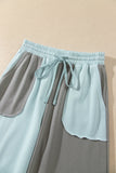 Russet Orange Raw Seam Colorblock Wide Leg Ankle Length Casual Pants