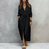 Women's Drawstring Waist Shirt Dress – Long Sleeve A-Line Midi