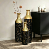 Decorative Metal Vases Set of 3, Leaf Pattern Floor Vases