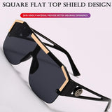 Square Oversized Sunglasses Flat Top Shield Sun Glasses for Men Women One Lens Square Shades