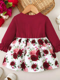 Frill Floral Round Neck Flounce Sleeve Dress
