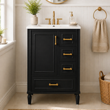 24" Modern Bathroom Vanity with Ceramic Sink, Soft-Close Door, 3 Drawers