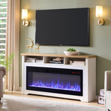 70 Inch Fireplace TV Stand with Smart Electric Fireplace - Tempered Glass & MDF
