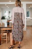 Sky Blue Stripe Contrast Leopard Patchwork Long Shirt Dress with Slits