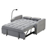 Modern Velvet Sleeper Loveseat with Pullout Bed and USB Ports - Light Gray