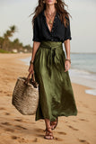 Button-Down Shirt & Straight Skirt Two-Piece Set