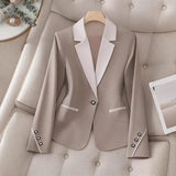 Women’s Contrasting Color Blazer – Elegant Button Formal Jacket