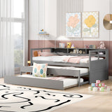 Daybed With 2 Trundles, 3 Storage Cubbies, Built In USB Charging Light