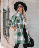 Winter Women Collared Long Plaid Top Office Loose Woolen