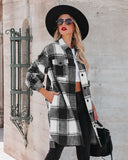 Winter Women Collared Long Plaid Top Office Loose Woolen