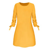 Spring Summer Autumn Solid Color Dress Casual O neck Dress Lace up
