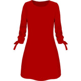 Spring Summer Autumn Solid Color Dress Casual O neck Dress Lace up
