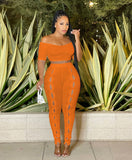 Women Clothing Summer Suit Sexy off the Shoulder Button Two Piece Pants