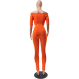 Women Clothing Summer Suit Sexy off the Shoulder Button Two Piece Pants