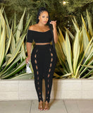 Women Clothing Summer Suit Sexy off the Shoulder Button Two Piece Pants