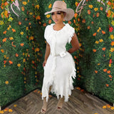 Women Clothing Casual Solid Color Knitted Sleeveless Tassel Dress