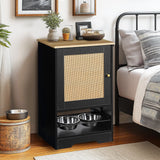 Feeding Station with Storage Cabinet and Stainless Steel Bowls - Black