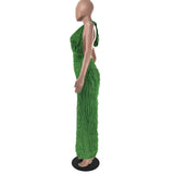 Women Clothing Spring Summer Wave Pattern Sexy Bandeau High Waist Jumpsuit