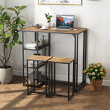 3-Piece Bar Table Set for 2 Bar-Height Dining Table with 2 Stools-Rustic Brown