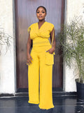 Drawstring Sleeveless Vest High Waist Women Baggy Straight Trousers Two Piece Suit