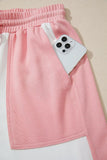 Two-tone Color Block Patchwork Tee Drawstring Loose Pant Set