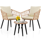 Ainfox 3 PCS Wicker Sofa Patio Bistro Set, Patio Furniture with Glass Top Table and Cushions