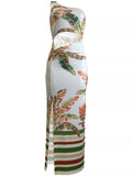 Tropical Print One-Shoulder Cut-Out Maxi Dress