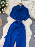 Button Front Wide Leg Jumpsuit