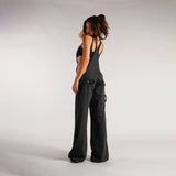 Y2K Denim Overalls - Zipper Suspender Jumpsuit Streetwear
