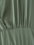 Spring Women Clothing Army Green Long Sleeve Pleated Dress