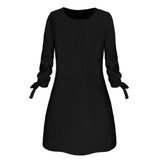 Spring Summer Autumn Solid Color Dress Casual O neck Dress Lace up