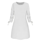 Spring Summer Autumn Solid Color Dress Casual O neck Dress Lace up