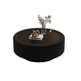 Black Round Fluted Coffee Table with Tempered Glass Top