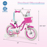 Kids Bike 18-Inch with Training Wheels and Basket Rose Red