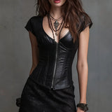 Women's Faux Leather Boned Corset Top