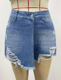 Summer Casual Washed Broken Holes Pants Skirt Light Blue Women Denim Shorts