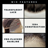 Honeycomb 13x4 Transparent Lace Front 100% Human Hair Bob Wig