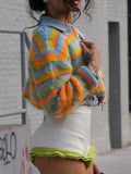 Striped Zip Up Cropped Cardigan