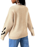 Women High Elastic Loose Long Sleeve Letters Pullover Knitted Sweater
